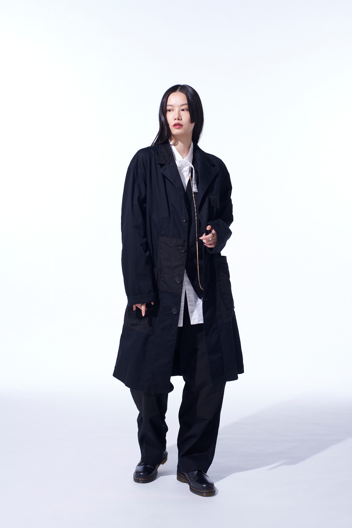 VARIOUS FABRICS CRAZY PATCHWORK SHOP COAT(M Black): S'YTE｜THE