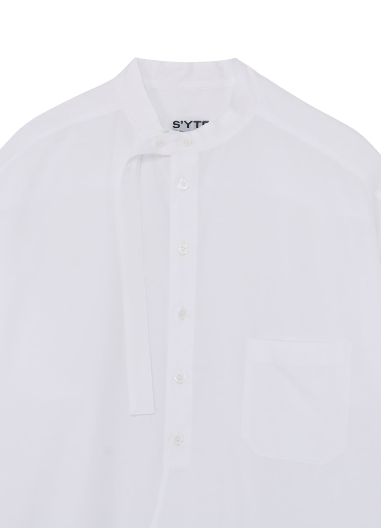 COTTON BROAD CLOTH STAND COLLAR LONG SHIRT WITH ROUNDED HEM(M