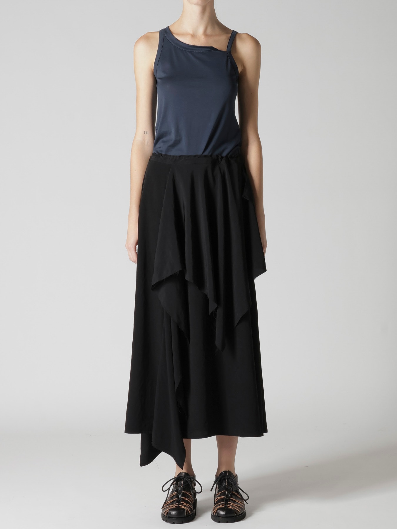 TA/PE CREPE DE CHINE DRAPE SKIRT(XS Black): Y's｜THE SHOP YOHJI