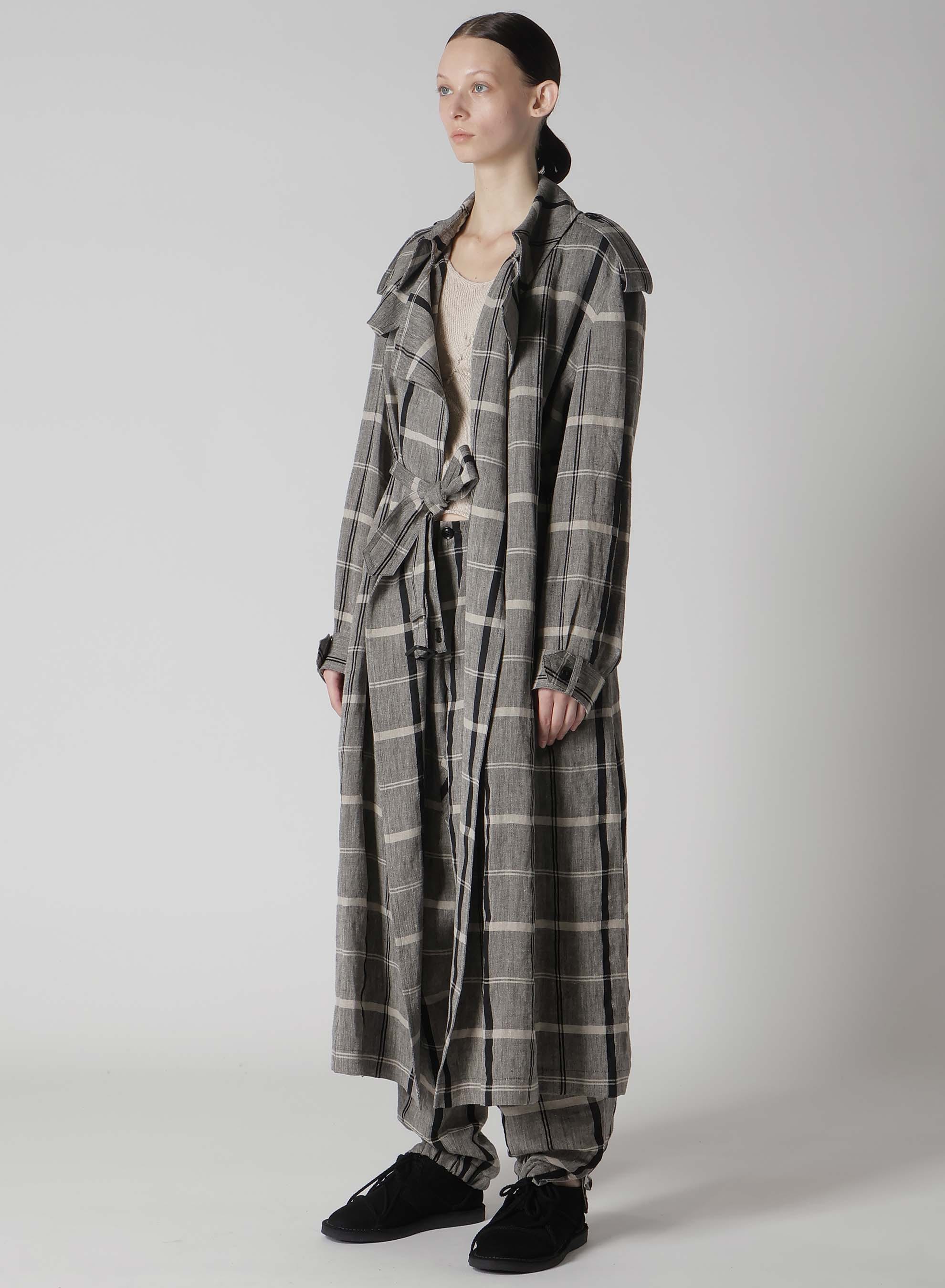 LINEN/NYLON PLAID TRENCH COAT(XS Grey): Vintage｜Special Price