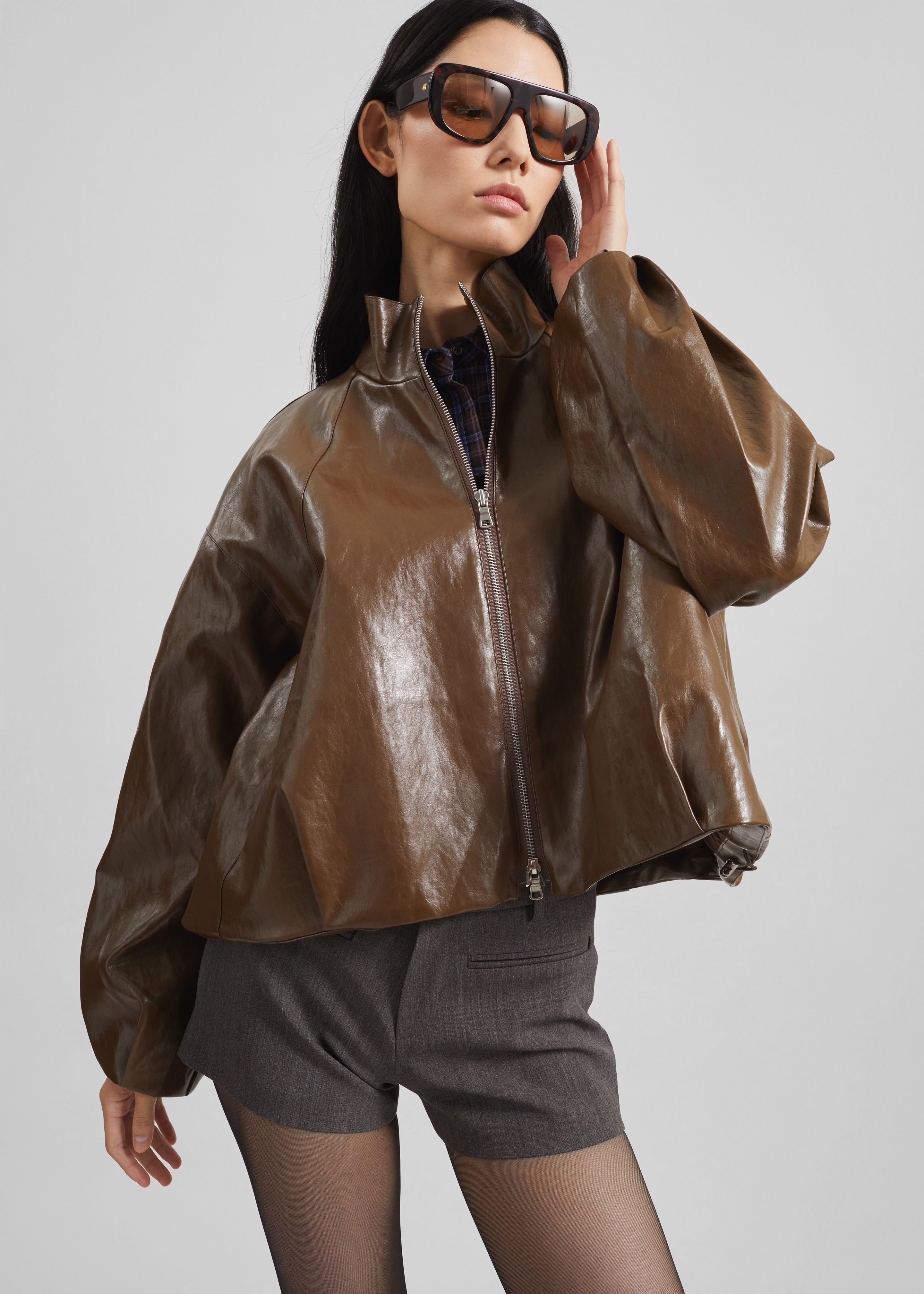 Milford Faux Leather Balloon Jacket - Brown – The Frankie Shop