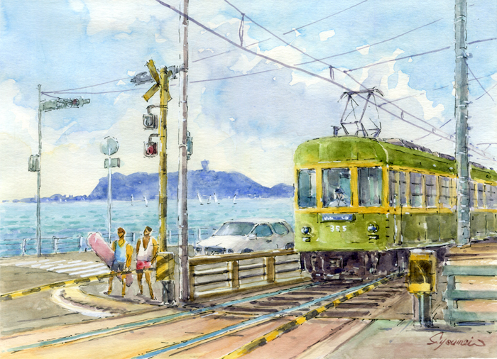 水彩画原画 夏模様・江ノ電 ＃493 | syoumei ｜インテリア絵画 アート