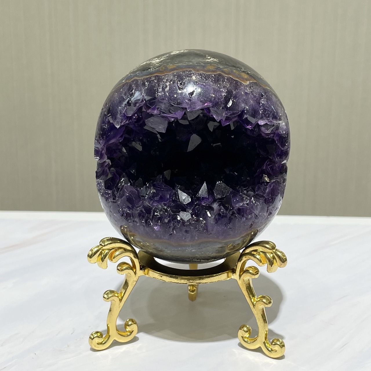 一点物】アメジスト 笑口 丸玉 003 (台座付き) / Thida Stone 天然石