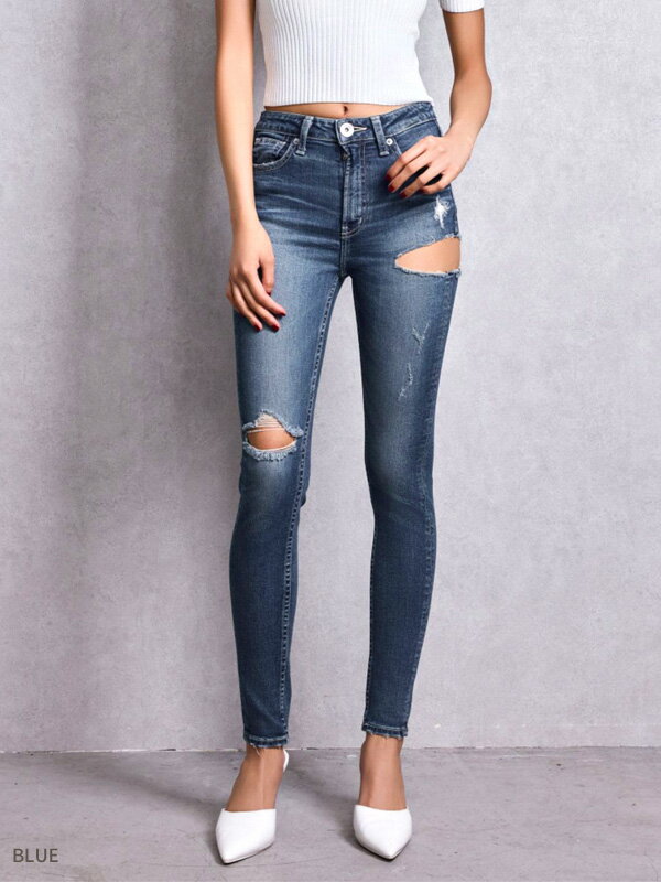 GYDA ジェイダ デニム パンツ ミドルウエストSIDE RIPPED スキニー