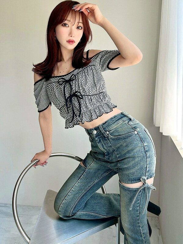 RESEXXY リゼクシー デニム パンツ カット アウト リボン デニム