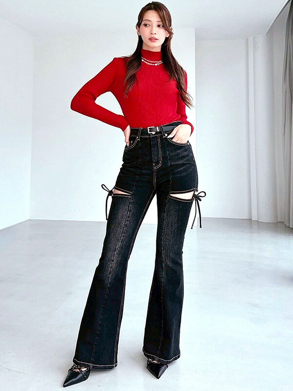 RESEXXY リゼクシー デニム パンツ カット アウト リボン デニム