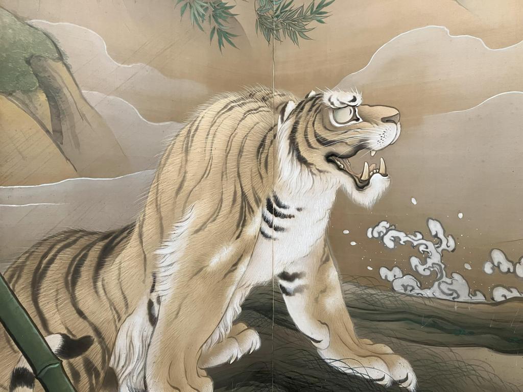 木挽町狩野派 橋本雅邦 龍虎図屏風 明治28年(1895) 2月3日まで静嘉堂