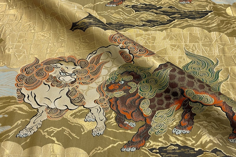 金襴生地通販唐獅子図 狩野永徳 柄 和風 生地販売なら都香庵