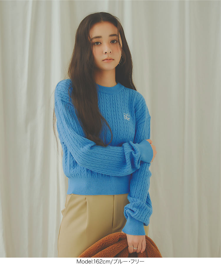 楽天市場】胸元刺繍 ケーブルニット トップス レディース ニット