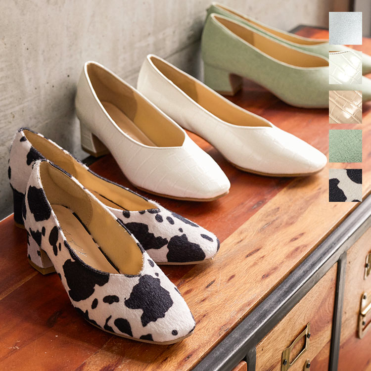 楽天市場】≪ 特別セール ≫ スクエアトゥVカットチャンキーローヒール