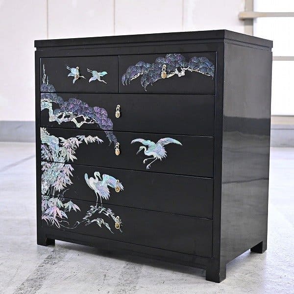 大幅最終値下げ2】昭和レトロ 螺鈿細工 和箪笥 3段チェスト 葡萄文様