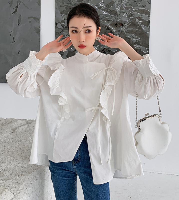 楽天市場】フリルレースアップブラウス フリルブラウス フレンチ