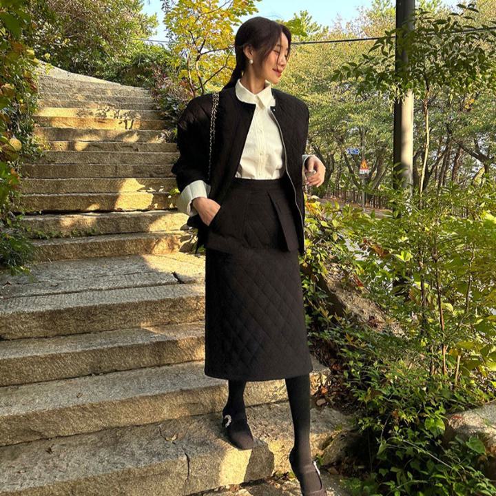 楽天市場】【セットアップ】キルティング ジャケット＋ハイウエスト