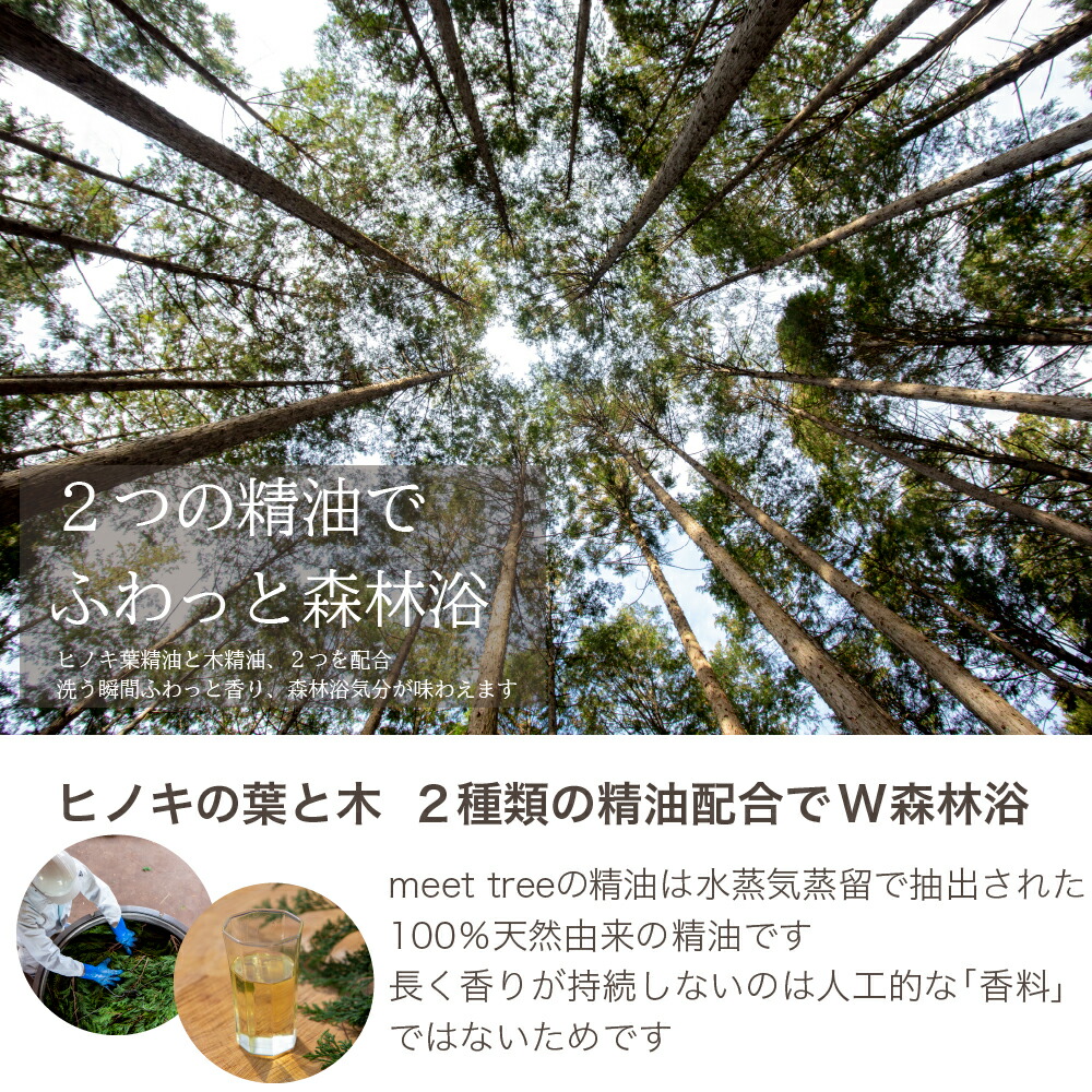 楽天市場】ヒノキの香り ボディソープ 400ml meet tree / 桧葉精油と木
