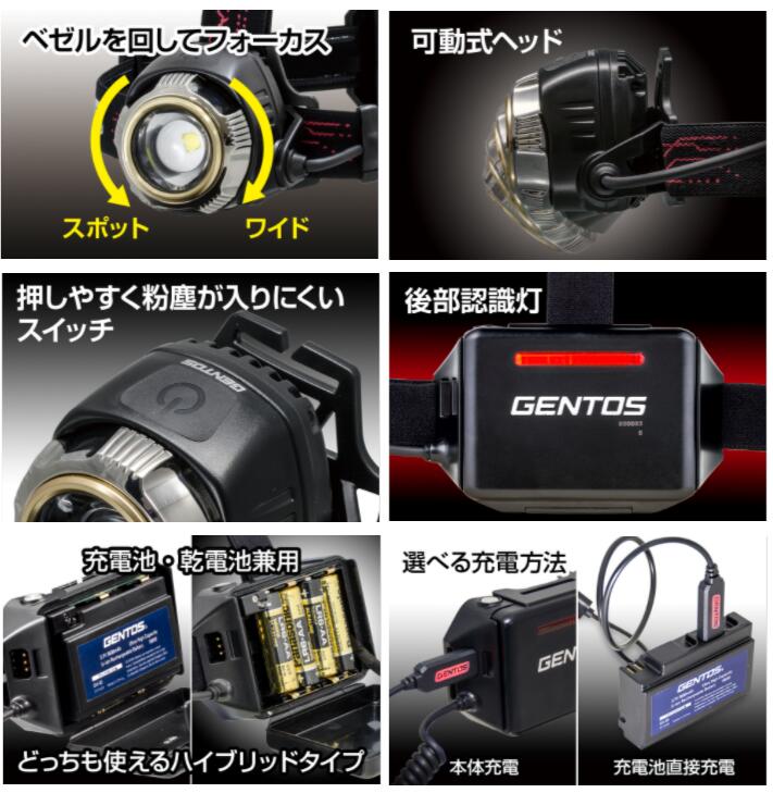 楽天市場】ジェントス ヘッドライト＋予備充電池GH−100RG ＋