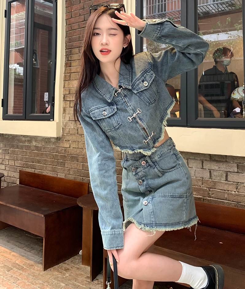 楽天市場】切りっぱなし デニム セットアップ ジャケット ミニスカート