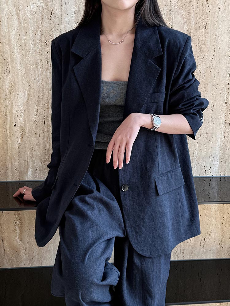 楽天市場】綿麻 パンツスーツ セットアップ 2点セット レディース