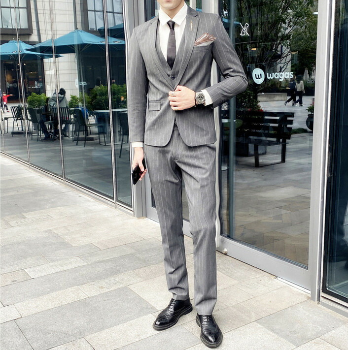 楽天市場】メンズ スーツ ストライプスーツ 一つボタン セットアップ 3