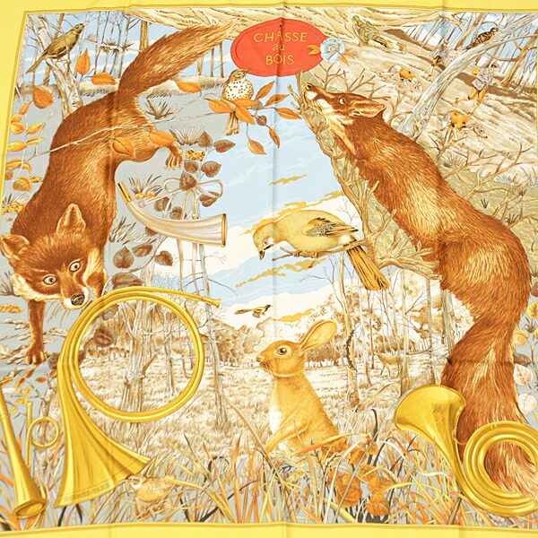 楽天市場】エルメス スカーフ レディース カレ90 CHASSE au BOIS 森の