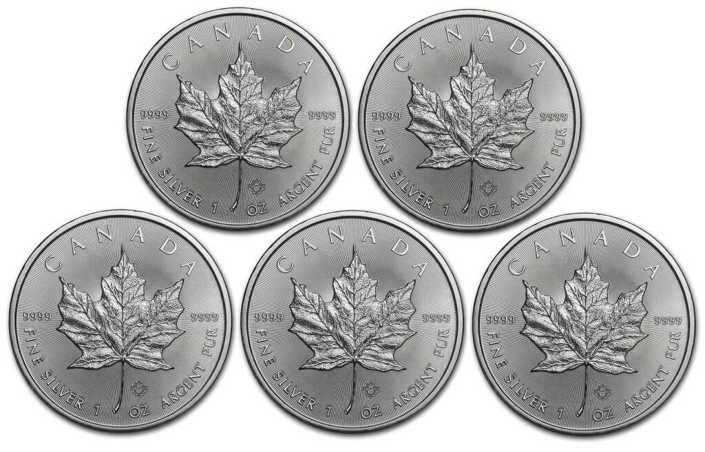 楽天市場】【2025年】銀貨 メイプルリーフ銀貨 1oz 5枚セット(5オンス
