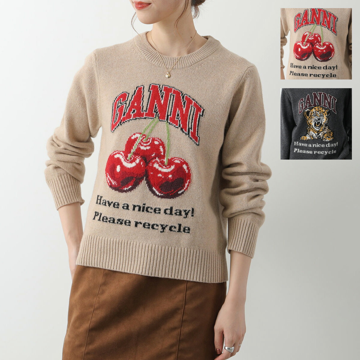楽天市場】GANNI ガニー ニット Graphic Wool Mix Cherry Tiger