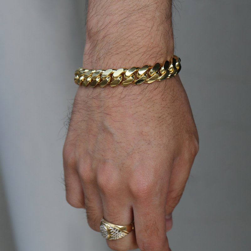 楽天市場】10K イエローゴールド マイアミブレスレット 幅12.5mm 19cm