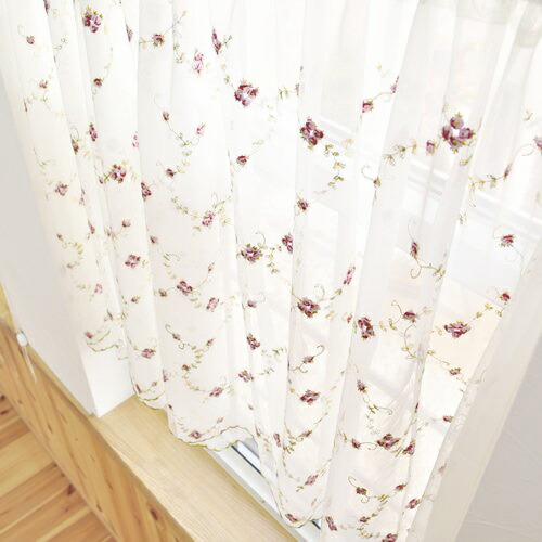 楽天市場】カフェカーテン レース 赤いバラ柄の刺繍レース ダブル