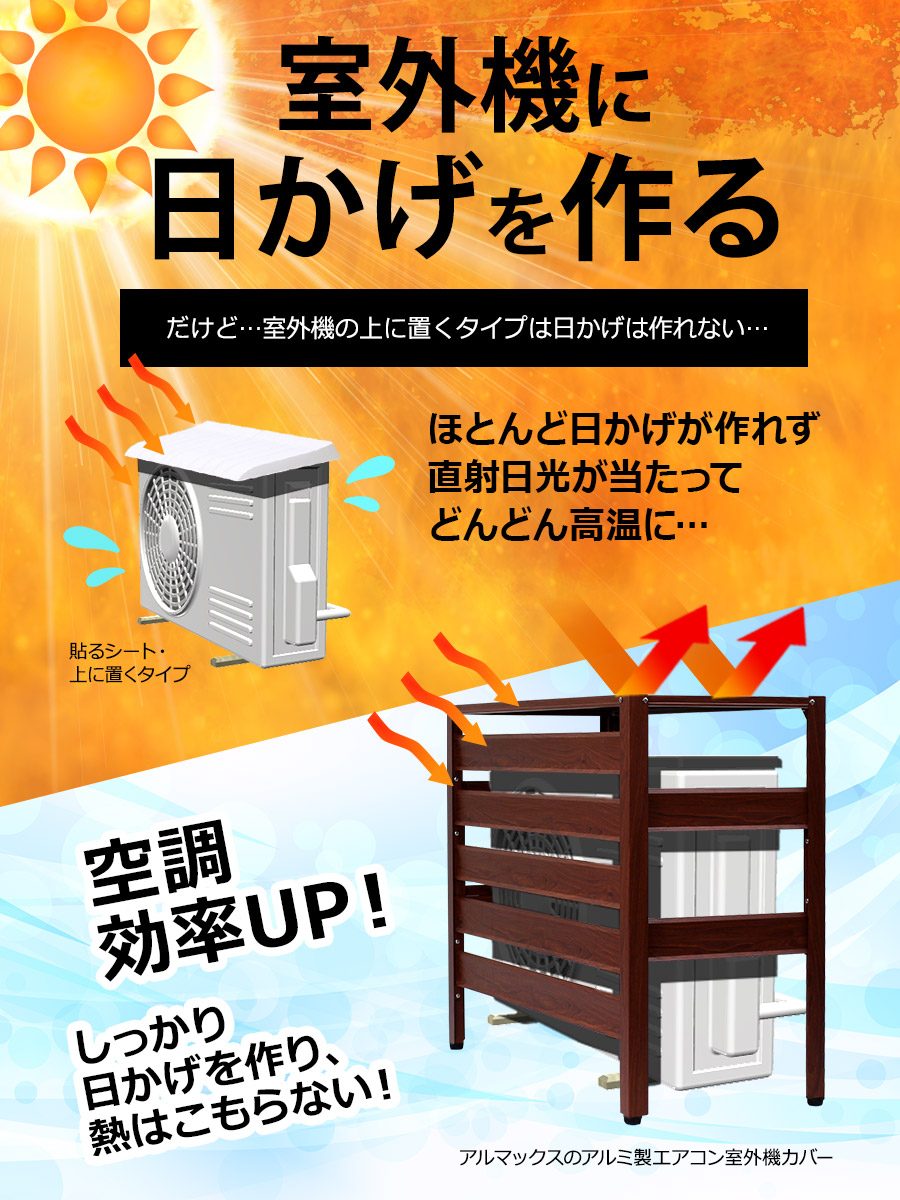 楽天市場】アルミ製 木目調 エアコン室外機カバー 大型サイズ 930×380