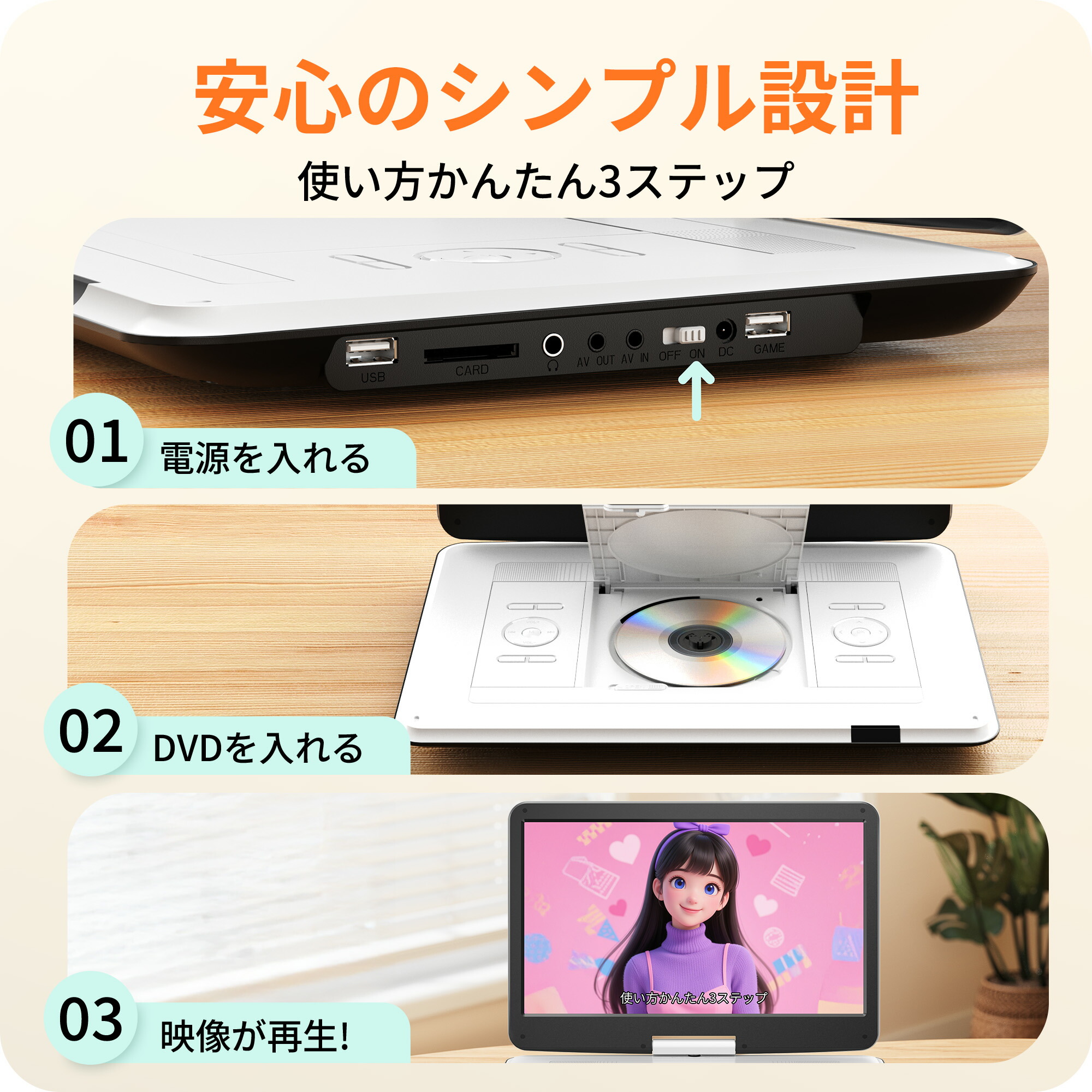 楽天市場】ポータブルDVDプレーヤー DVDプレーヤー 大画面 17.9型