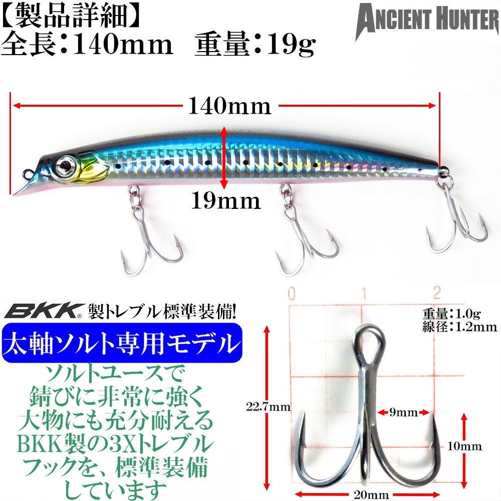 楽天市場】爆釣ルアー ぶっ飛び! AncientHunter リップル 140TF 140mm