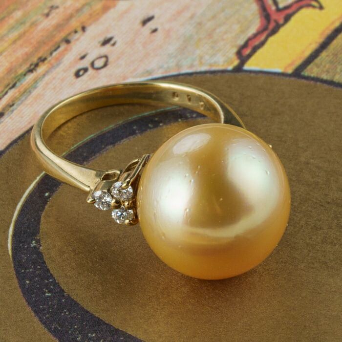 楽天市場】K18 天然 南洋ゴールドパール 指輪 ダイヤモンド 18金 南洋