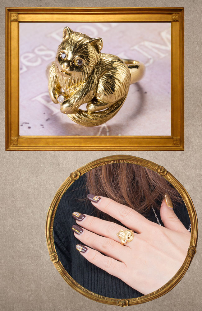 楽天市場】K18 猫 ダイヤモンド 指輪 ゴールド キャット リング