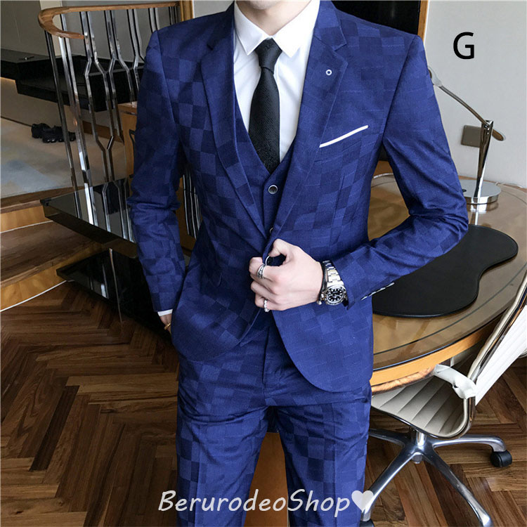 楽天市場】スーツ メンズ 3点セット チェック柄 ネイビー 紺色