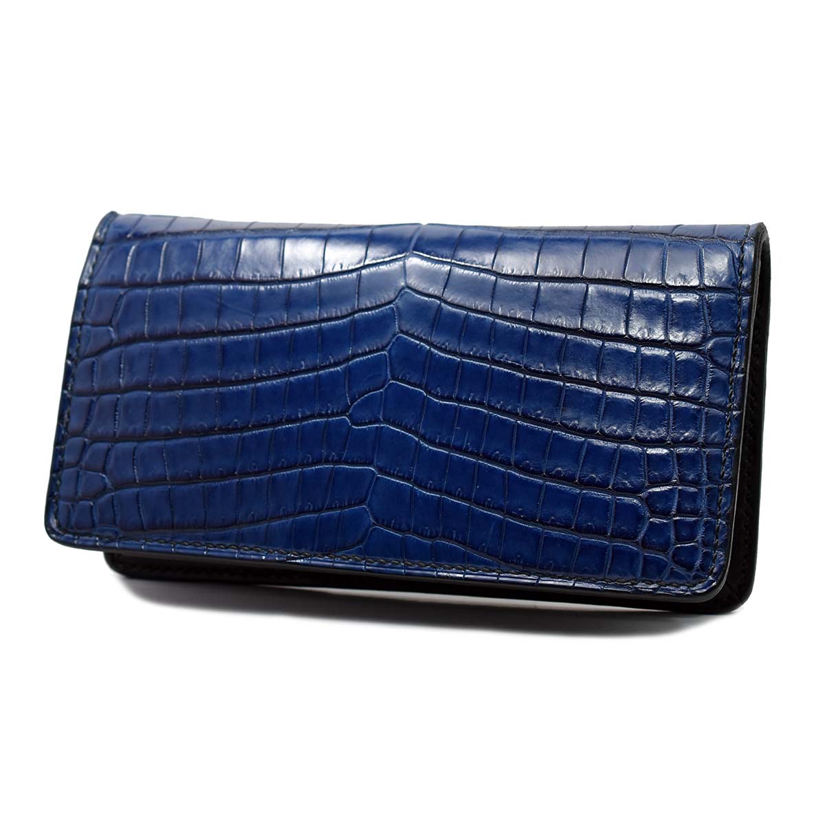 クロコダイルポロサス藍染コンパクトウォレットミニ財布ハンドメイド