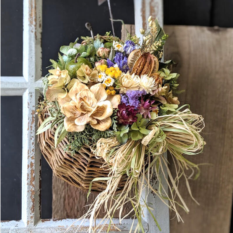 楽天市場】ドライフラワー 壁掛け バスケット 敬老の日 【ハンギング