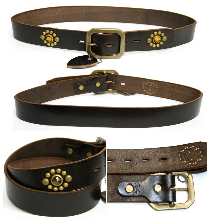 HTC エイチティーシ－ ベルト ビジュー スタッズ 装飾 本革 ダーク