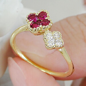 楽天市場】K18YG ルビー ＆ ダイヤモンド フラワーモチーフ リング指輪