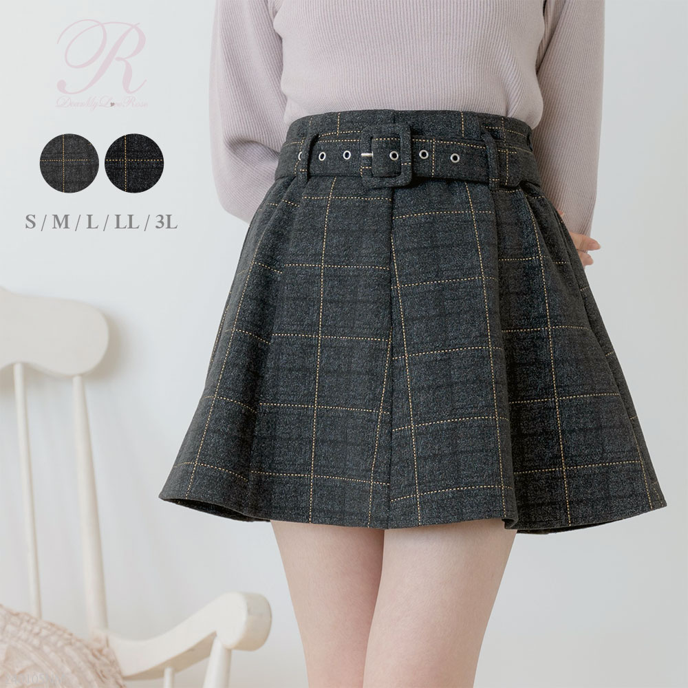 楽天市場】【SALE】ベルトセットチェックフレアスカート レディース