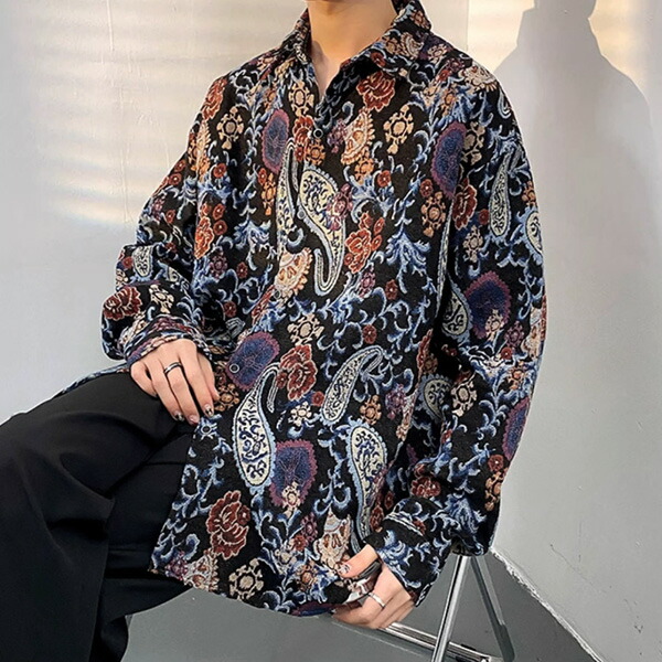 楽天市場】柄シャツ ペイズリー ジャカード ゴブラン風 植物柄 花柄