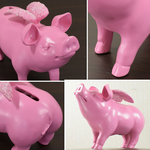 楽天市場】Flying Pig ピンクの羽ブタの貯金箱 置物 マネーバンク