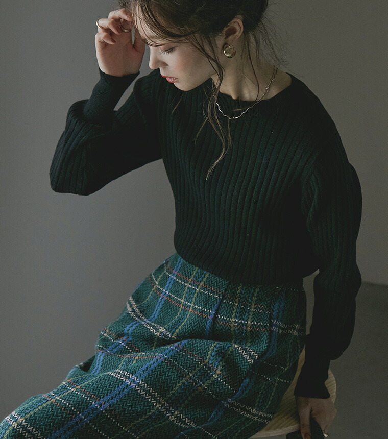 楽天市場】[M-5L]ラウンドネック リブニット レディース ニット