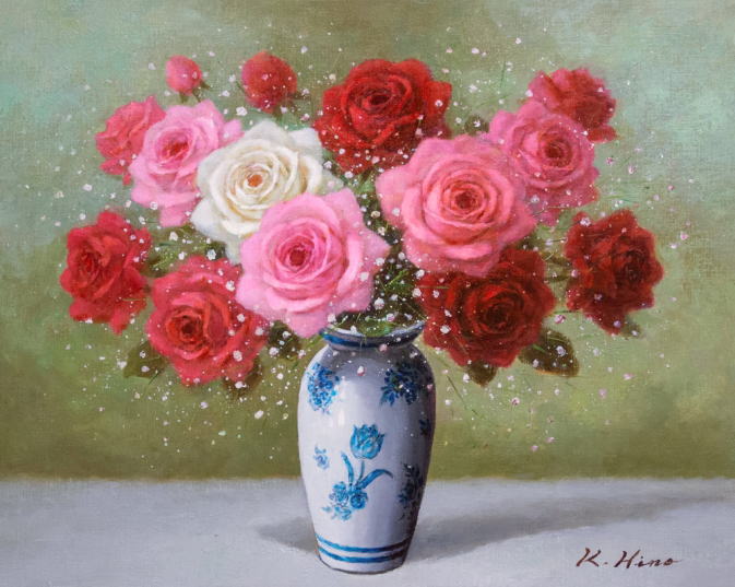 楽天市場】日野 皖 「 薔薇 」 油絵 油彩画 F10 ( 10号 ) : 内田画廊