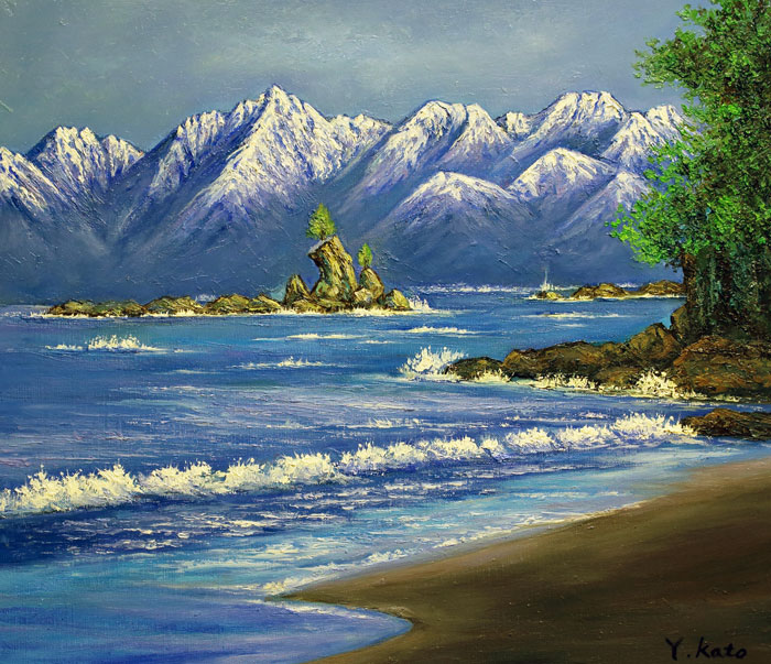 楽天市場】加藤芳雄 「 雨晴海岸 」 油絵 ・ 油彩画 F10 ( 10号