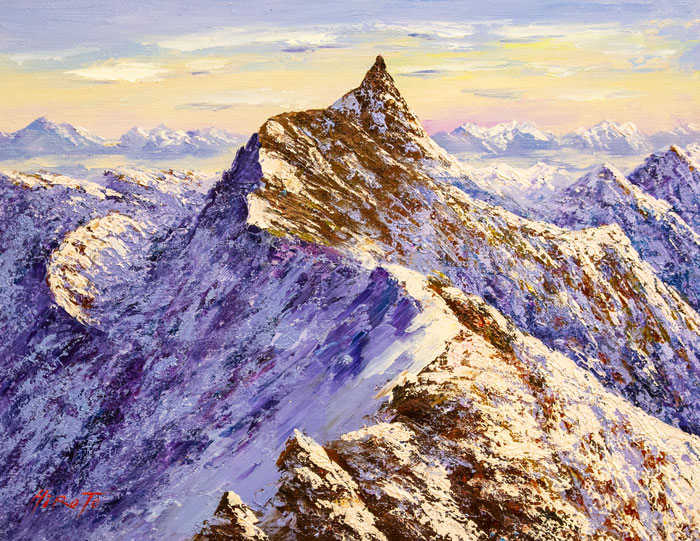 楽天市場】西村拡人『槍ヶ岳(朝焼け)』油絵・油彩画 F6(6号) : 内田画廊