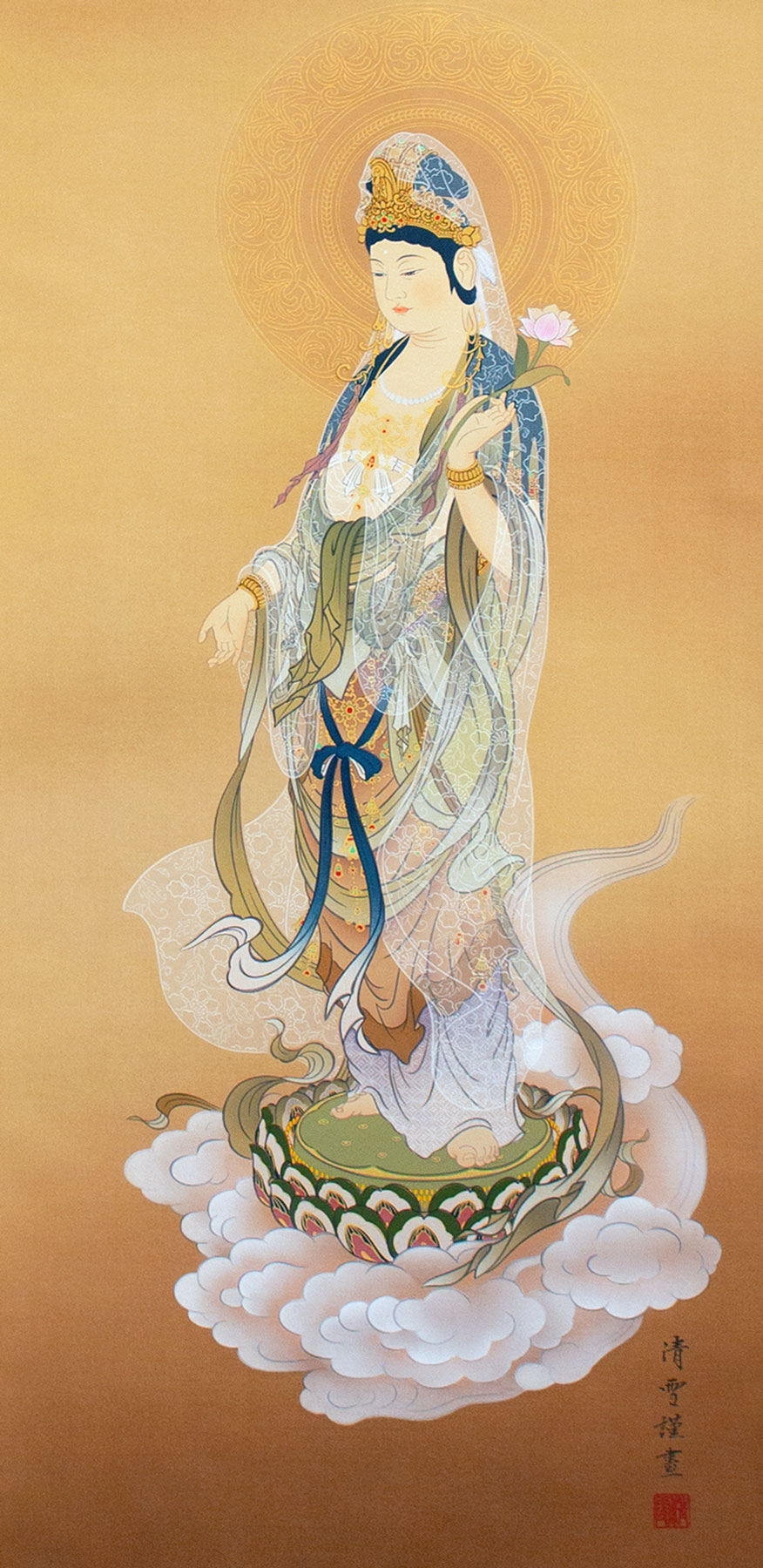 楽天市場】和田清雪「 雲上聖観音 」 掛軸 尺五立 : 内田画廊