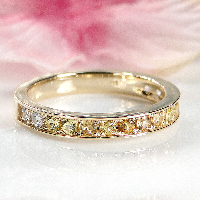 楽天市場】K18YG/PG/WG カラーサファイア フチあり ハーフエタニティ