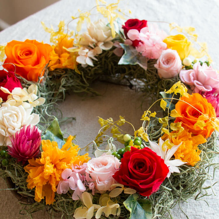 楽天市場】玄関 リース プリザーブドフラワー[Ringトパーズ](オール