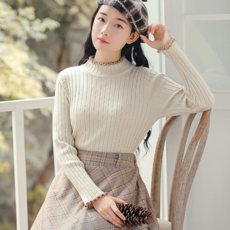 楽天市場】全2色×4サイズ！フリルリブニット ニットセーター フリル襟