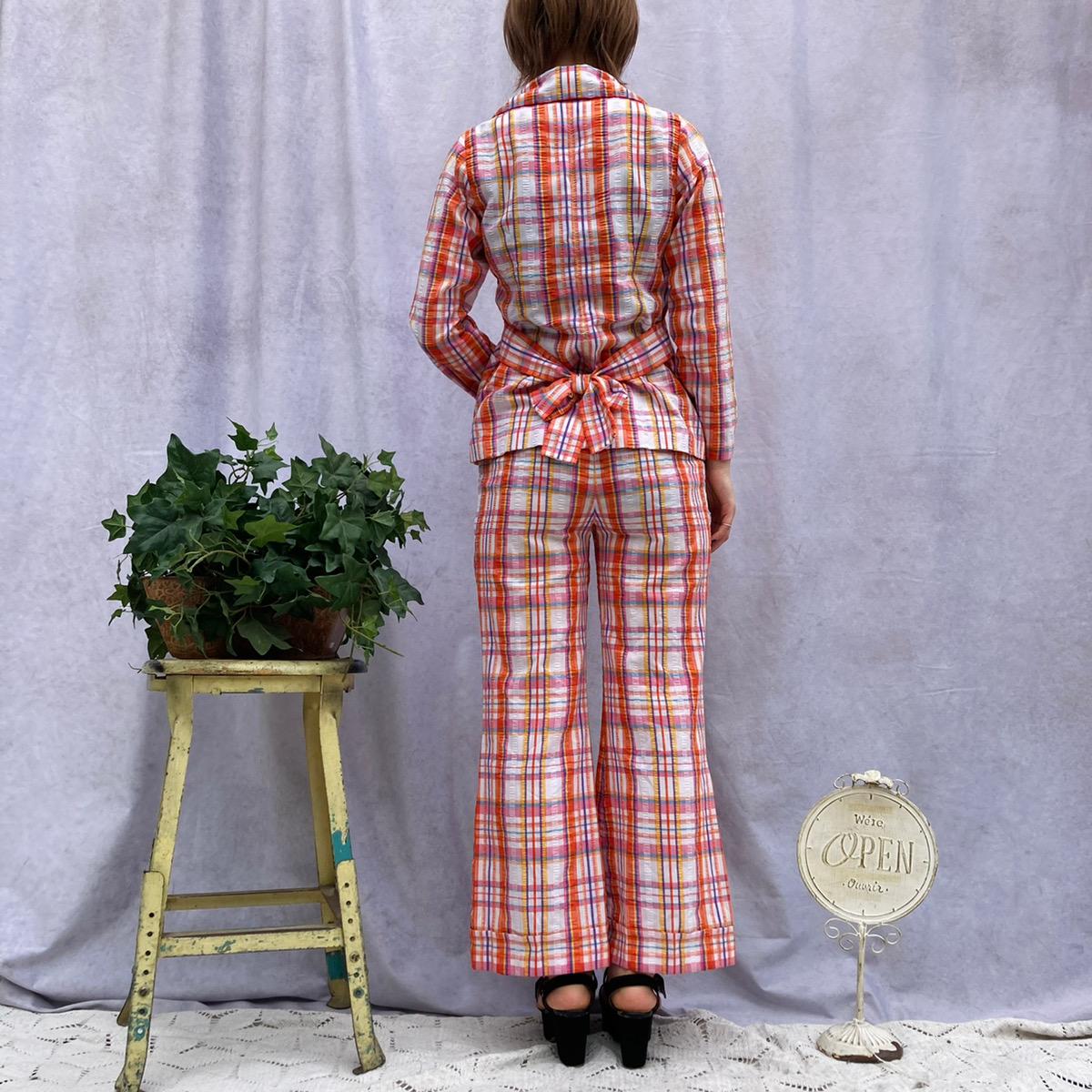 楽天市場】古着 70年代 UNKNWON チェック柄 セットアップ イージー