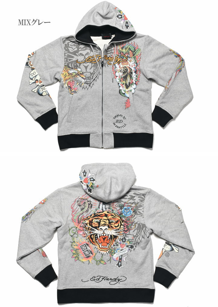 楽天市場】Ed Hardy エドハーディー パーカー TIGER 虎柄 刺繍プリント